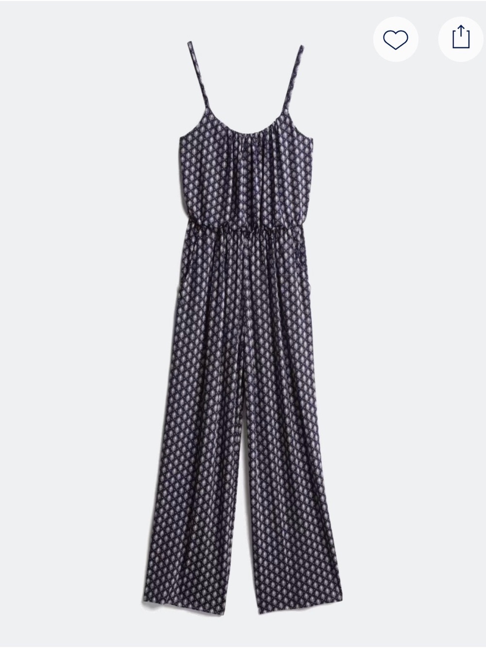 Kaileigh Navy & White Printed Spaghetti-Strap Jumpsuit